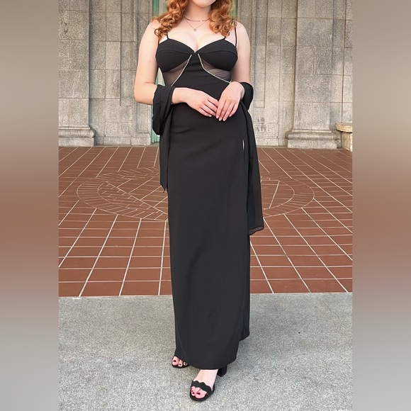 Dorian Rhinestone Crepe Cutout Maxi Dress in Black - Picture 9 of 9